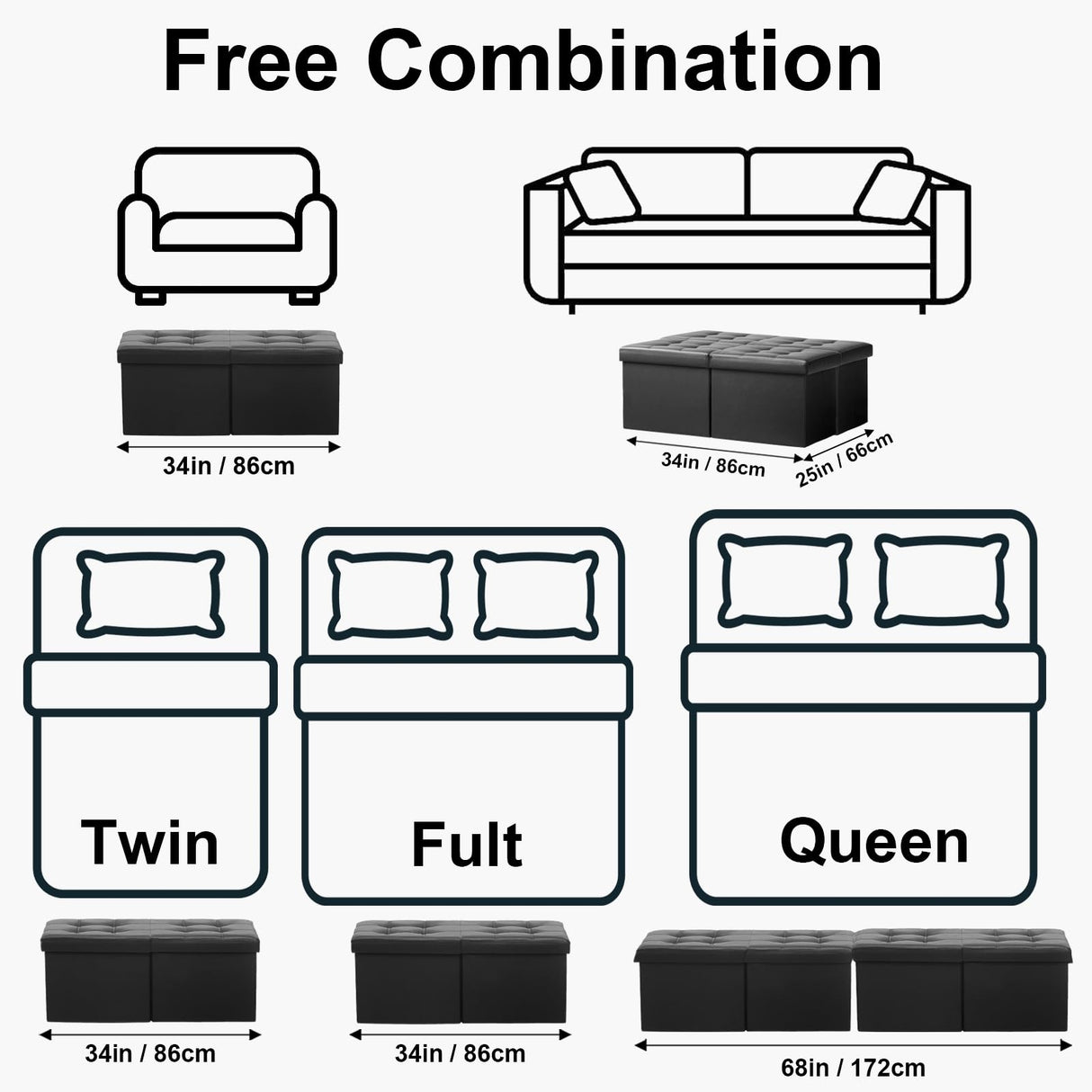 AmasSmile Footrest Ottoman Bench with Storage,34Inch Black Leather Footstool, Coffee Table, Padded Seat, Storage Chest,Blanket Store with Flipping Lid for Livingroom and Bedroom AmasSmile