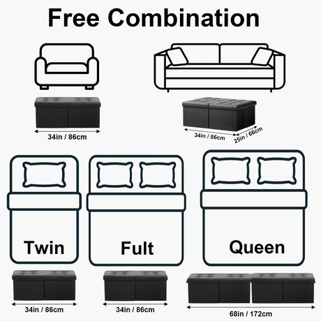 AmasSmile Footrest Ottoman Bench with Storage,34Inch Black Leather Footstool, Coffee Table, Padded Seat, Storage Chest,Blanket Store with Flipping Lid for Livingroom and Bedroom AmasSmile