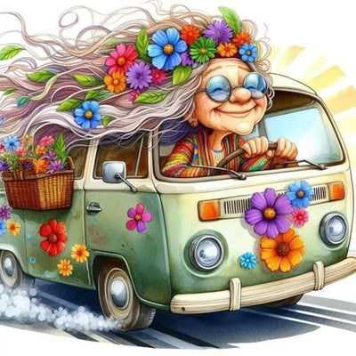 FQOVKYN Cartoon Diamond Painting Kits for Adults, Flower Car Diamond Art Kits for Adults Beginners, Cartoon Gem Art Kits for Adults for Home Wall Decor Present(12x12inch)