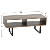 Household Essentials Jamestown TV Stand Coffee Table with Rectangular Storage Compartments Ashwood Rustic Wood Grain and Black Metal Household Essentials
