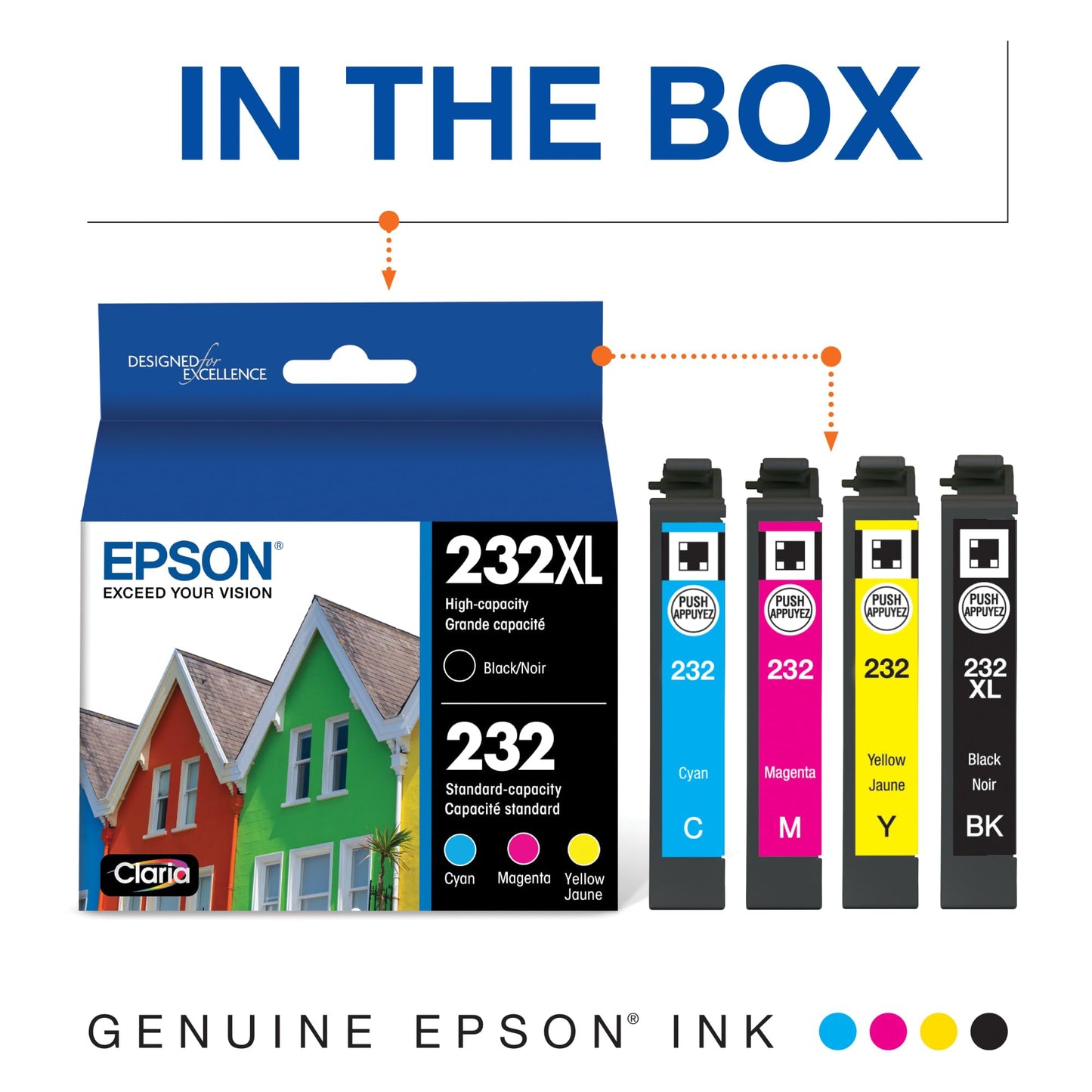 EPSON 232 Claria Ink High Capacity Black & Standard Color Cartridge Combo Pack (T232XL-BCS) Works with WorkForce WF-2930, WF-2950, Expression XP-4200, XP-4205