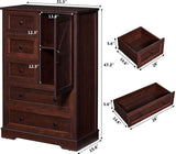 SOOWERY Dresser for Bedroom, Farmhouse Dresser with 5 Wooden Drawers and Storage Cabinet, 48 Inches Tall Chest of Drawers for Bedroom, Living Room, Hallway, Dark Cherry SOOWERY