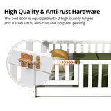Durable Montessori Full Floor Bed with Safety Fence & Door for Kids in White LLS
