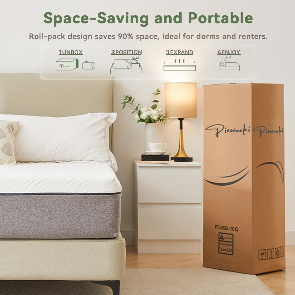 PicWooki Twin Mattress, 6 Inch Memory Foam Twin Size Mattress in a Box with Washable Removable Cover, Soft and Comfortable, Pressure Relief, Medium Firmness PicWooki
