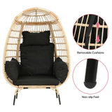 Dkelincs Wicker Egg Chair Indoor Outdoor Lounge Chair Patio Reading Chair Oversized Rattan Egg Chair for Patio, Backyard, Garden, Living Room w/ 4 Cushions Steel Frame, 352lb Capacity(Black) Dkelincs