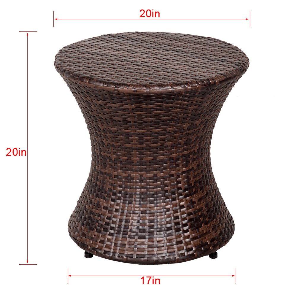 Sundale Outdoor Small Side Table Patio Rattan End Table 20 Inch Hourglass Wicker Accent Tables Steel Frame Lightweight Brown Mesa Auxiliar pequeña Mesa Auxiliar de ratán marrón Sundale Outdoor