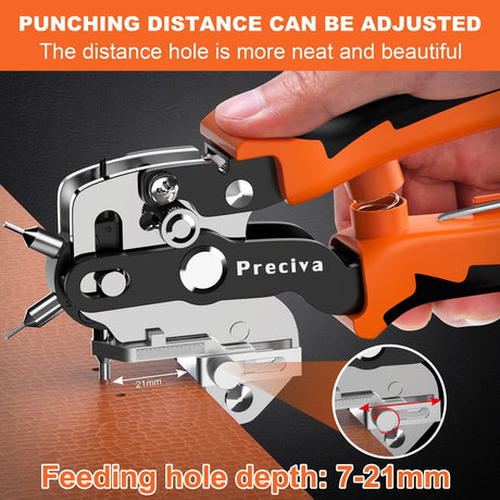 Hole Punch Plier, Preciva Revolving Punch Hole Tool with V-shaped Cutting Edge Design, 6 Hole Sizes & 20cm Stainless Steel Ruler Used for Leatherr, Belts, Thin Iron Sheets, Paper Cards, Plastics, & Fabrics Preciva