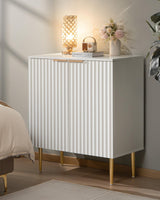 SICOTAS Fluted White Storage Cabinet Set of 2, Wood Sideboard Buffet Cabinet with Spray-painted Finish, Console Table with Wooden Credenza Accent Cabinet for Living Room, Dining Room, Entryway SICOTAS