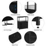 GarveeHome 3-Tier Wine Bar Cabinet with LED Lights, Detachable Wine Rack and Storage Space, Buffet Cabinet with Glass Holder and Mesh Door, for Kitchen, Living Room and Bar, Black GarveeHome