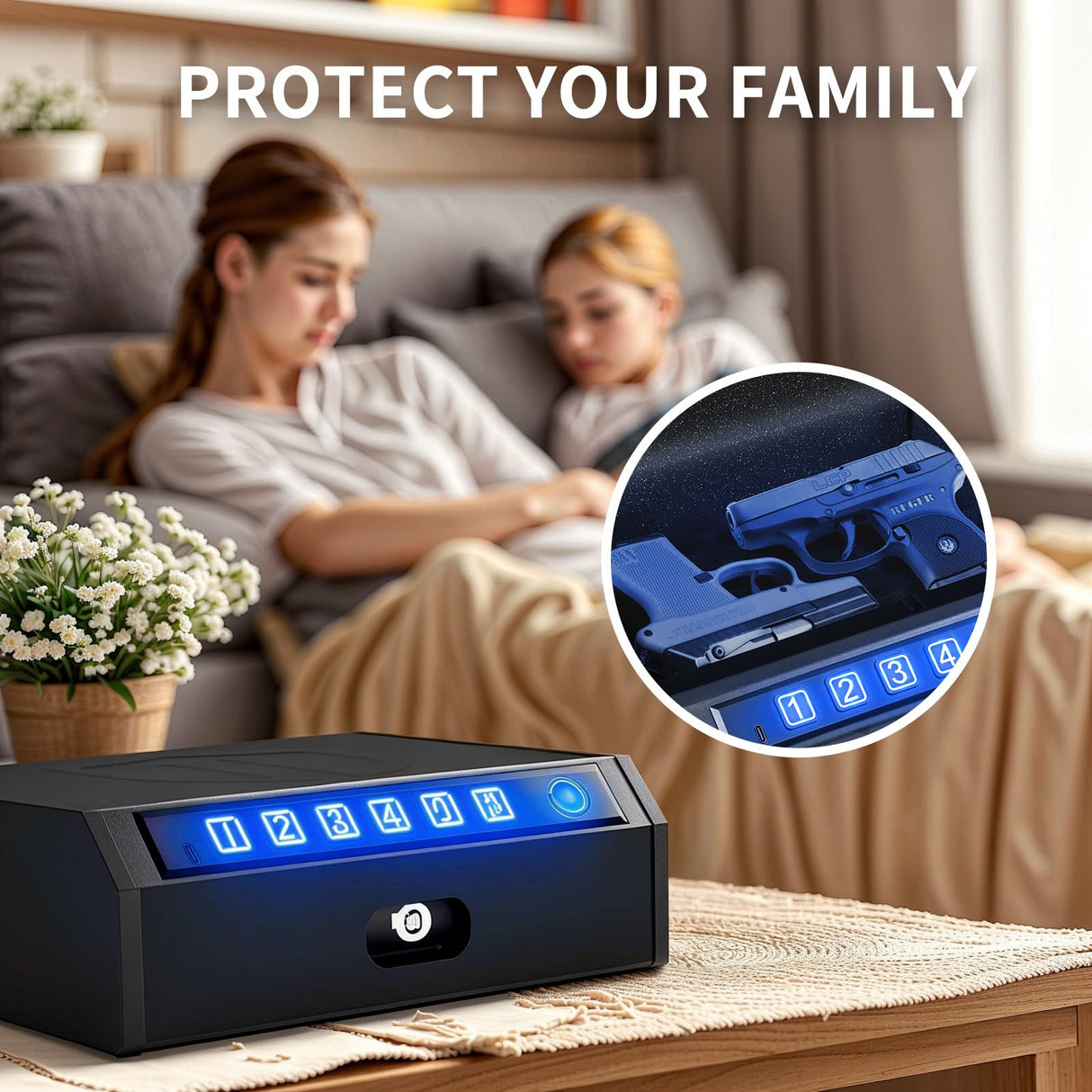 ADIMO Hand Gun Safe, Biometric Gun Safe for Handgun, Pistol with 3 Quick-Access Way Fingerprint/Keypad/Key, Gun Lock Box w/Mute Function, Gun Safe for Secure Storage for Bedside, Nightstand and Car ADIMO