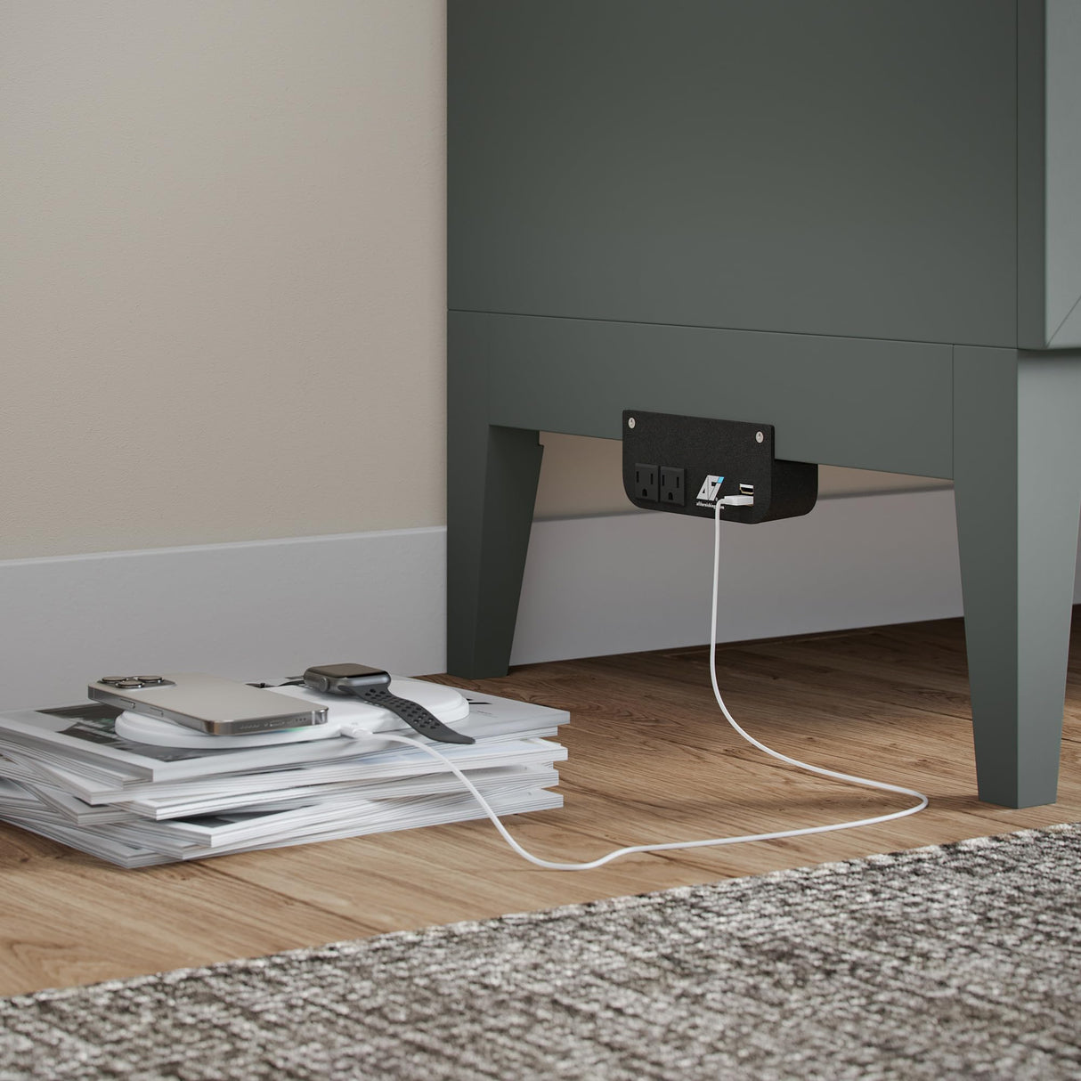 AFI, Santa Fe Queen Murphy Bed Chest with 6" Mattress & Built-in USB Charger, Grey AFI