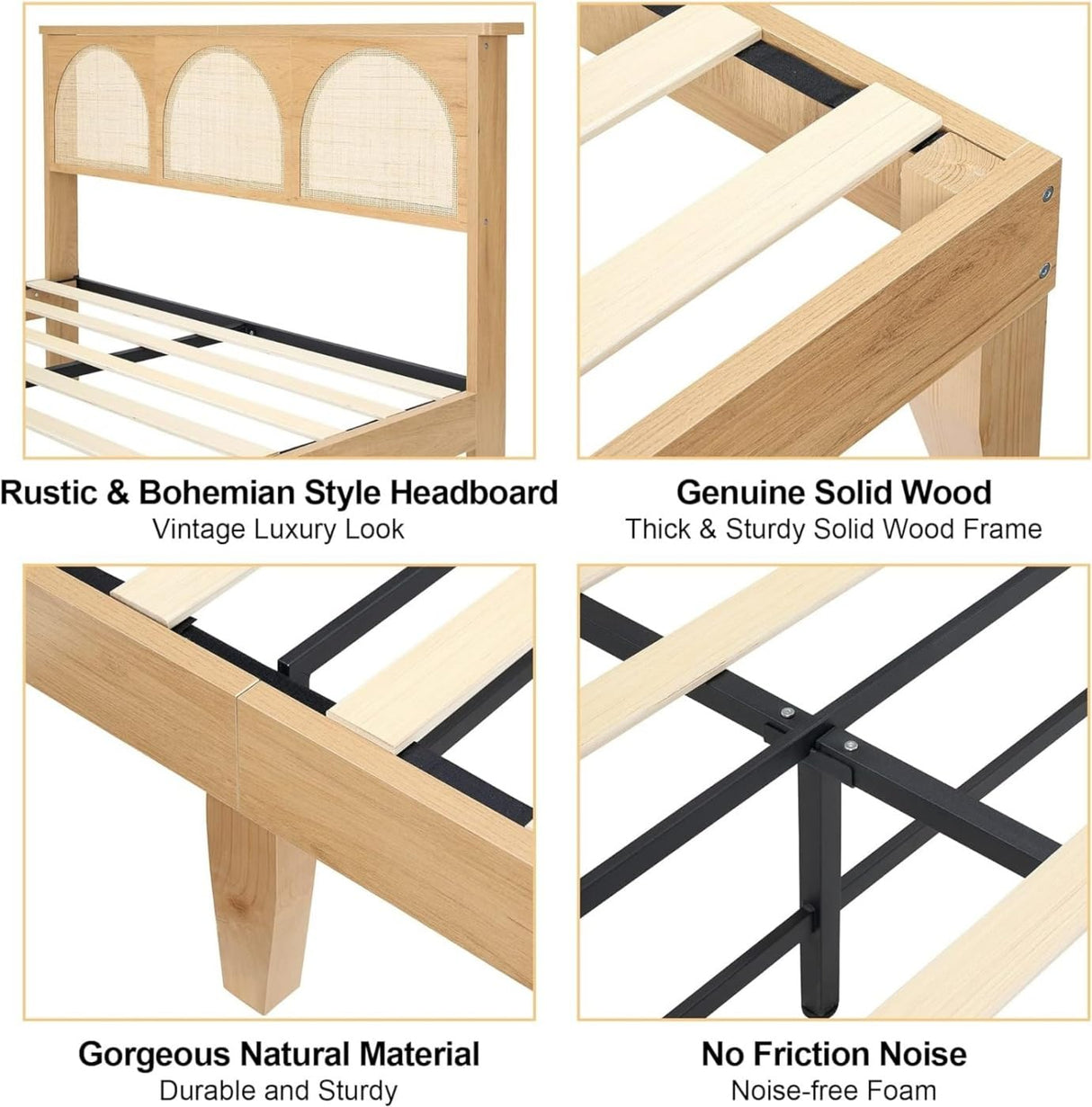 IDEALHOUSE LED Queen Bed Frame with Rattan Headboard and Underbed Storage IDEALHOUSE