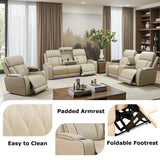 Toseslo Power Recliner Sofa Set with Drop-Down Table, 3-Piece Leather Reclining Sofa Sectional Couches, Living Room Furniture Sets, Reclining Sofa with Cup Holders/Storage Console for House(Beige) Toseslo