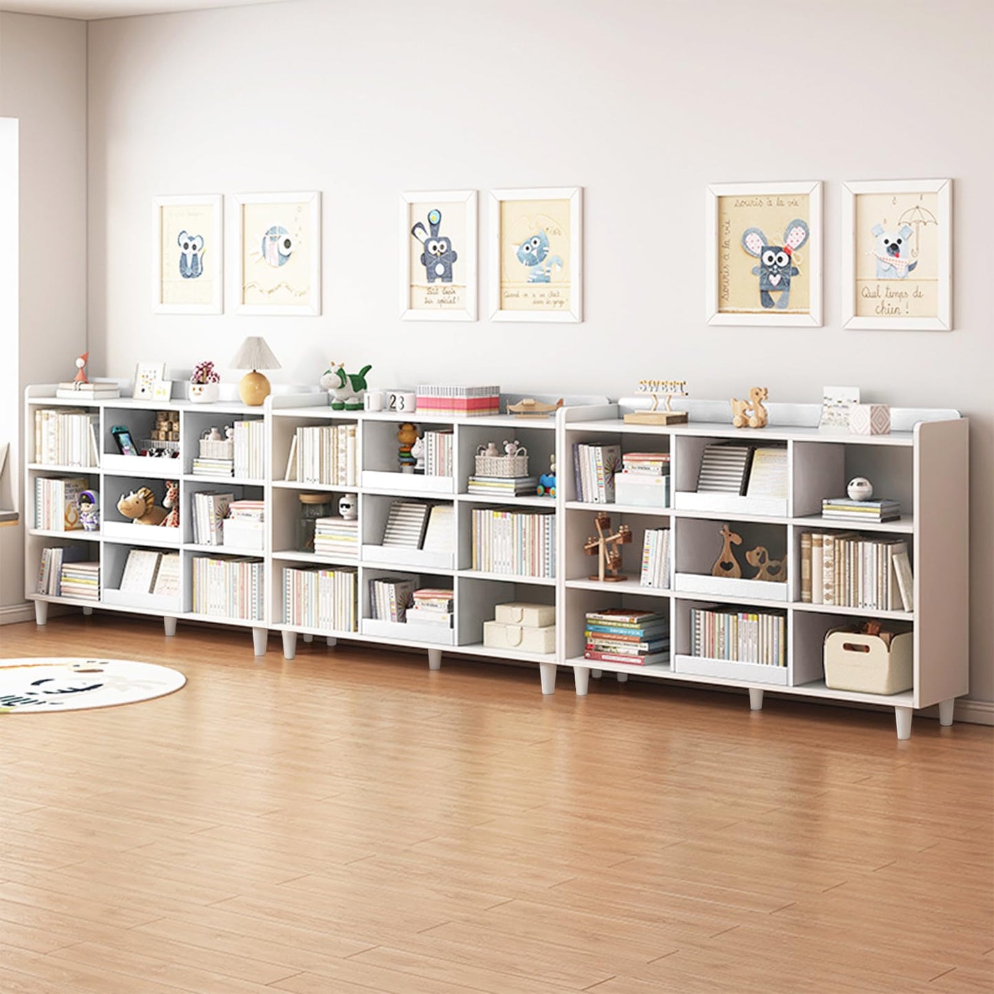 NELYE Pearl White 3-Tier Wooden Cube Bookcase with Legs for Stylish Kidsroom Storage - WoodArtSupply