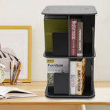 KONGKUNI Modern 2 Tier 360° Rotating Corner Bookshelf for Small Spaces - Stylish Black Desktop Bookcase KONGKUNI
