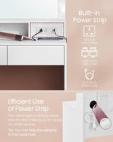 VASAGLE Vanity Desk with Power Outlets, Makeup Vanity with Mirror and Lights, with Upholstered Vanity Stool, 9 Dimmable LED Lights, 2 Compartments, 2 Drawers, for Bedroom, Cloud White URDT029W01 VASAGLE