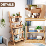 BFECGDXT 5 Tier Ladder Bookshelf, Wooden Ladder Shelf Bookcase Space-Saving, Freestanding Storage Rack Organizer for Living Room, Home Office and Bedroom, Wood Color BFECGDXT