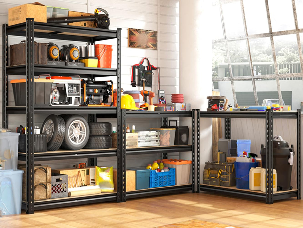 REIBII Set of 2 Storage Shelves 5 Tier Garage Shelving Heavy Duty Adjustable Garage Shelves Load 2000LBS Metal Shelving Units for Storage Warehouse Pantry Closet, 27.6" W x 11.8" D x 60" H REIBII