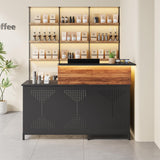 Condemo L-Shaped Reception Desk with LED Lights, 60 inch Modern Front Desk, Checkout Counter Table for Office, Lobby, Cafe, Beauty Salon, Black and Walnut Condemo