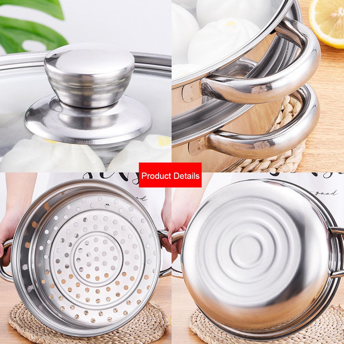 Steamer Pot for Cooking 4 Quart Steamer Pot 2-tier Multipurpose 18/8 Stainless Steel Steam Pot Cookware with Lid for Vegetable, Noodles, Pasta, Food puluru