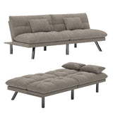 homeokay Futon Sofa Bed Convertible 70 inch Solid Wood Couch for Living Room, Chenille Fabric, 2 Cushions (Gray) homeokay