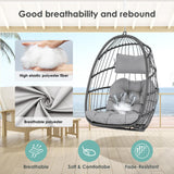 Hanging Egg Chair Without Stand - Foldable Indoor Outdoor Wicker Rattan Swing Egg Chair with Hanging Chain Hammock Chair - UV Resistant Cushions & Aluminum Frame for Bedroom Patio Camping (Grey) XIAO WEI