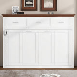 Twin Horizontal Murphy Bed with Drawers,Wood Space-Saving Folding Hideaway Murphy Wall Bed with Storage Drawers, for Adults,White MERITLINE