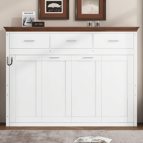 Merax Twin Murphy Bed Cabinet with 3 Storage Drawers on The Top, Fold into The Wall, Space-Saving Design Foldable Platform Bed Frame for Bedroom, Guest Room, Home Office, No Box Spring Needed, White Merax