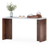 LITTLE TREE Home Bar Table, 55-Inch Long Counter Height Pub Table with a Faux Marble Finished Tabletop, Narrow Rectangular Indoor Bar Unit for Home, Kitchen, White & Walnut LITTLE TREE