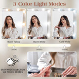 LUXOAK 43" Farmhouse Makeup Vanity Desk with Mirror, Lights, Power Outlet, Glass top Vanity with Storage Drawers & Adjustable Shelves, Hollywood Vanity for Bedroom, Girls, Womens, White LUXOAK