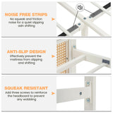 GAOMON Full White Rattan Bed Frame with LED Lights, Modern Rattan Platform Bed Frames with Headboard, Heavy Duty Bed Frame with Metal Slat Support, No Box Spring Needed, Easy Assembly GAOMON