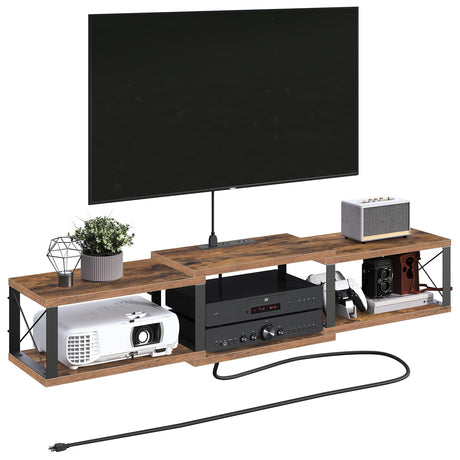 MAHANCRIS Floating TV Stand with Power Outlet, Wall-Mounted Entertainment Console Center with Storage, Floating TV Shelf for Under TV Storage, for Living Room, Bedroom, Rustic Brown TVHR101E01 MAHANCRIS