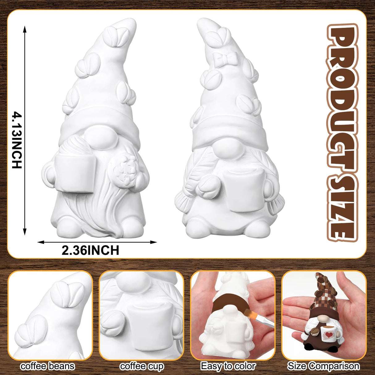Hollowfly 2 Set Ready to Paint Your Own Gnome Statue, 4" Mini Paintable Ceramics Blank Gnome Figurine Craft DIY Art with Brush Palette Paint for Adult Mother Employee Appreciation Gift (Coffee Style) Hollowfly
