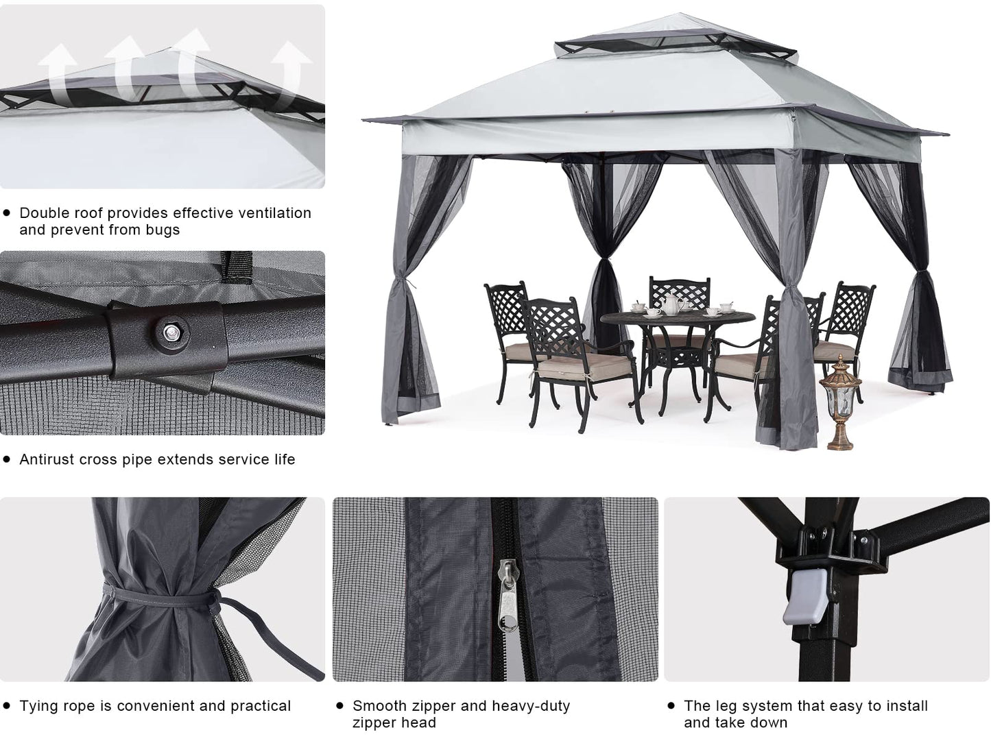 MASTERCANOPY Patio Gazebo Outdoor Pop Up Gazebo with Mesh Walls (Dark Gray, 11x11) - WoodArtSupply