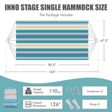 Brazilian Hammock with Tree Straps - Canvas Hammocks Portable Hammock with Carry Bag for Backyard, Porch, Outdoor and Indoor Use Blue & Green INNO STAGE