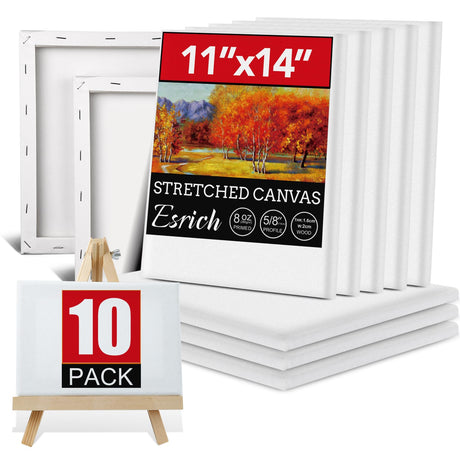 ESRICH Stretched Canvas for Painting 11x14 Inch, 10 Pack Blank Canvas -5/8 in Profile Primed Cotton White Canvases for Painting for Oil & Acrylic Paint ESRICH