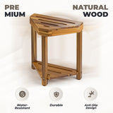 BLUEWEST Shower Foot Rest, Corner Shower Stool, Wooden Shower Foot Stool for Shaving Legs Inside Shower, Waterproof Shower Foot Rest with Storage Shelf for Small Shower Space, Shower Seats and Benches BLUEWEST