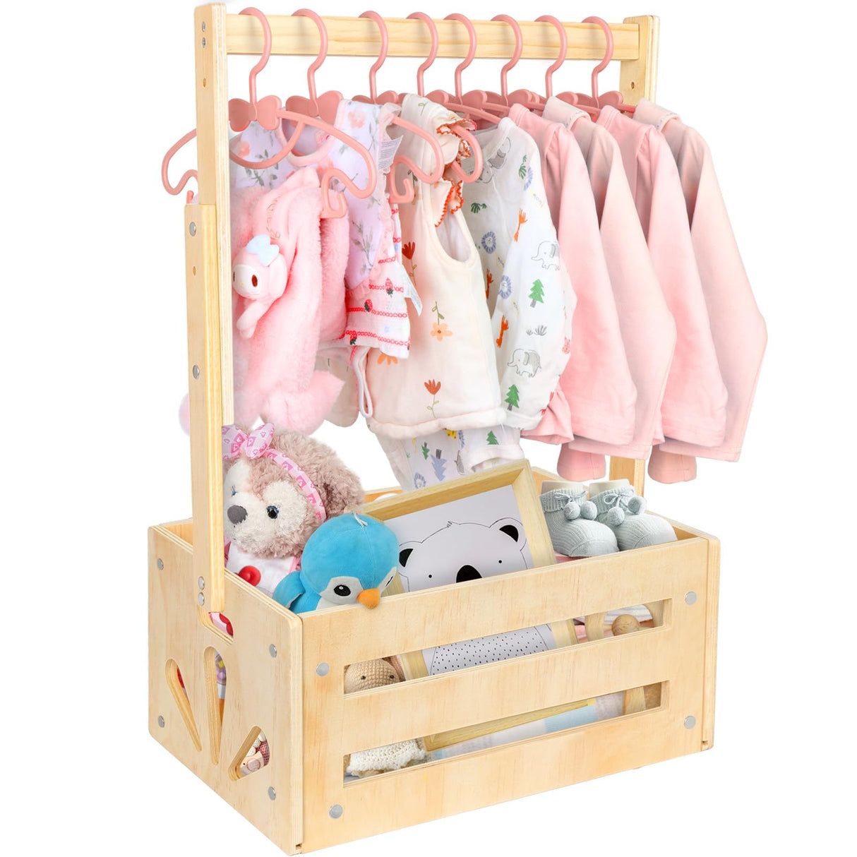 Vibaruta Wooden Crate Basket, Baby Storage Crate Closet with Adjustable Handle, Basket for Baby Shower Gifts (Natural) Vibaruta