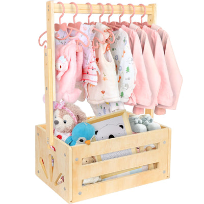 Vibaruta Wooden Crate Basket, Baby Storage Crate Closet with Adjustable Handle, Basket for Baby Shower Gifts (Natural)