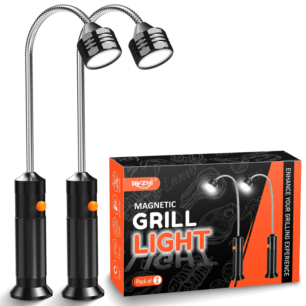 Grill Light BBQ Grilling Accessories: Unique Valentines Day Gifts for Him Men Dads Husbands Grandpas, Cool Mens Gifts Outdoor Bright Magnetic LED BBQ Light, Smoker Grill Accessories Tools, 2 Pack RVZHI
