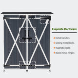 MCombo Storage Shed Backyard Utility Tools Organizer Outdoor Wooden Garden Racks Shelves with Lockers 2 Doors Home Furniture 6056-1400(Grey) MCombo