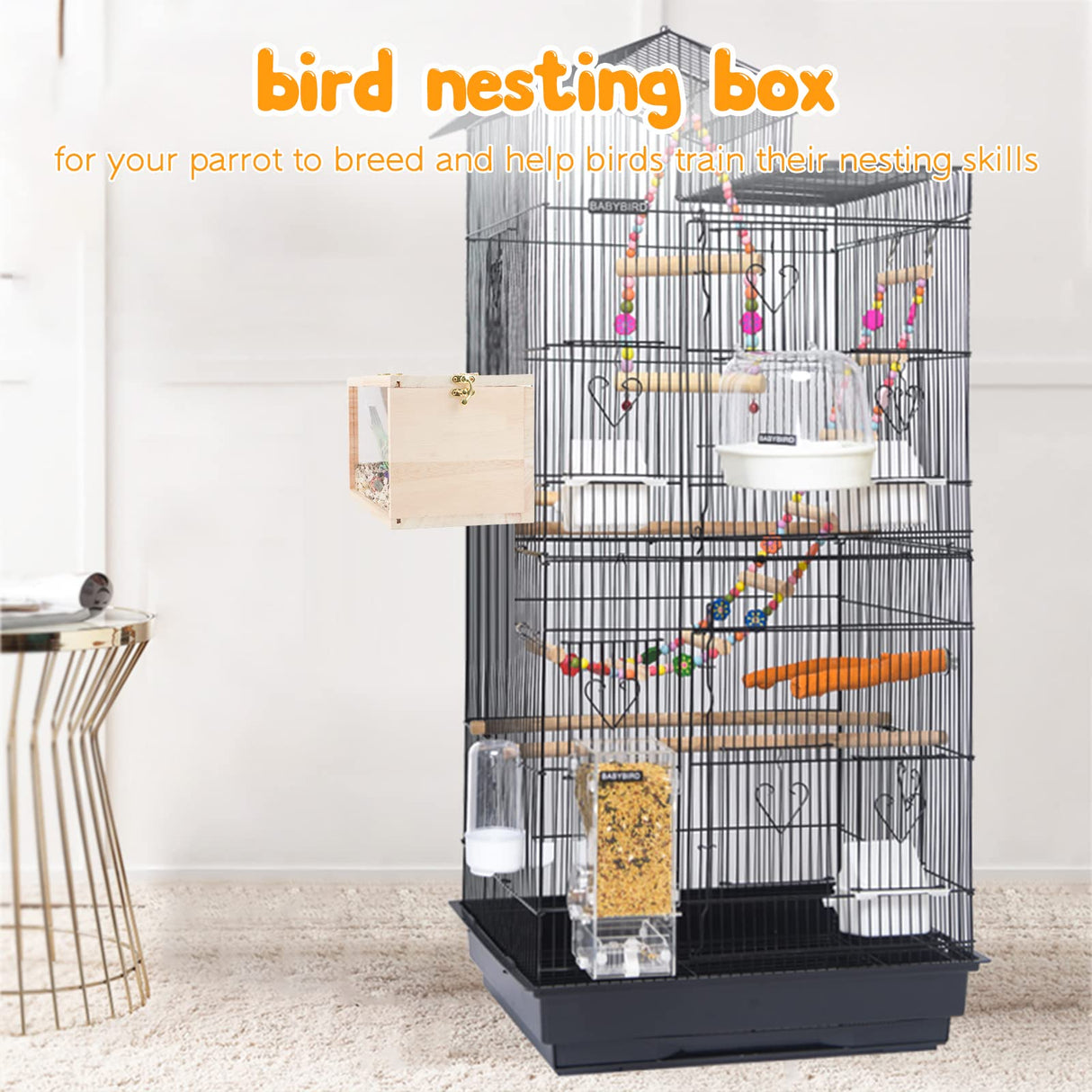 Rypet Parakeet Nesting Box Transparent Design, Thwartwise Bird Nest Breeding Box with Perch Wood Bird Cage House for Cockatiel Lovebirds Budgie Finch Parrotlets Canary M Rypet