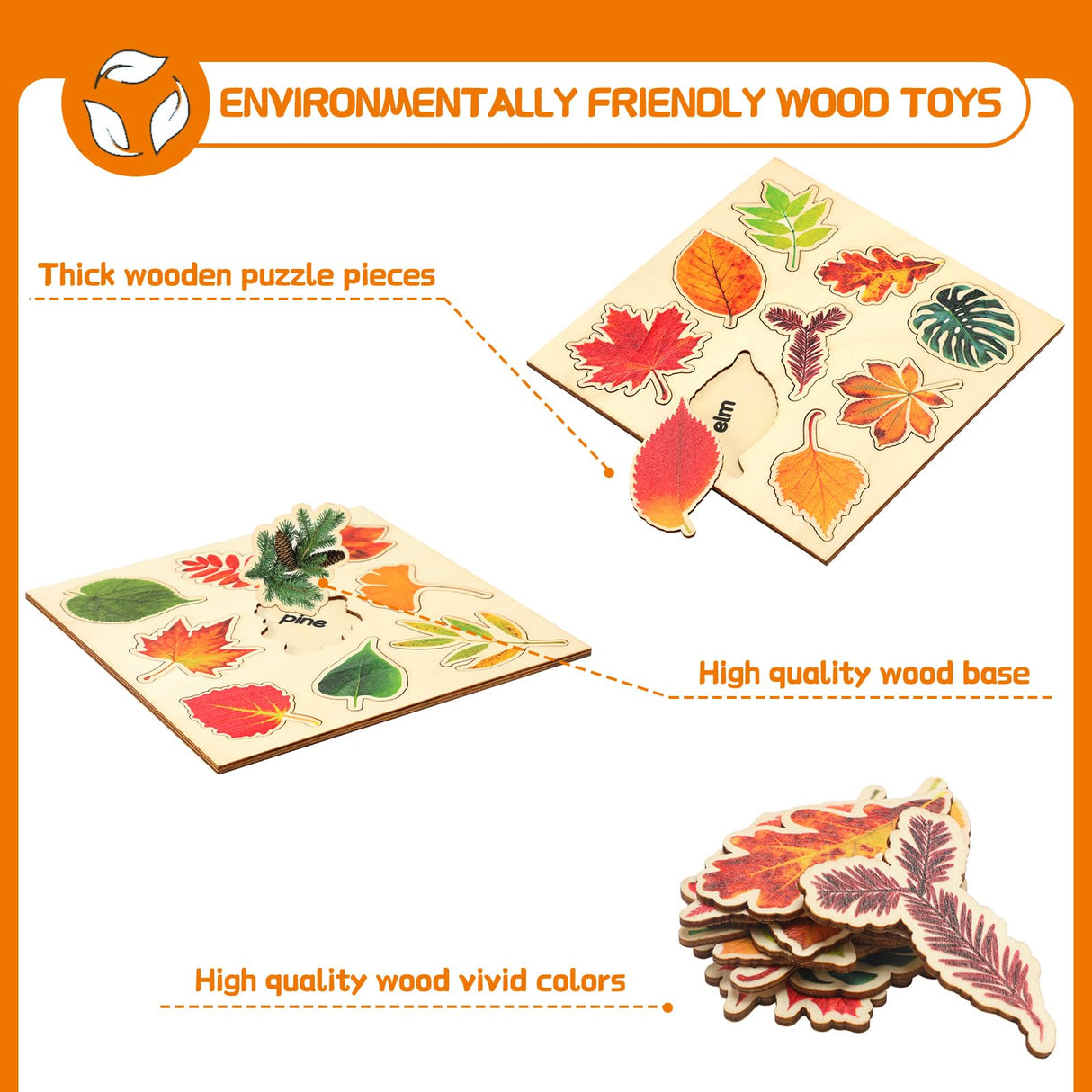 Kathfly 2 Pieces Leaf Wooden Jigsaw Puzzles Leaf Puzzle Montessori Toy Montessori Puzzle Early Educational Learning Puzzle for Birthday Gift Early Education School (Fresh) Kathfly