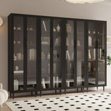 TUSY 70.9“ H Display Cabinet with Glass Doors, 5-Tier Curio Cabinet, Narrow Display Bookcase for Home, Office, Clinic, Pantry (Black) TUSY