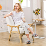 COMHOMA Accent Chair, Mid Century Modern Chair with Solid Wood Armrest, Comfy Upholstered Reading Armchair for Living Room, Bedroom, Balcony (Curved Armrests, White) COMHOMA