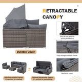 HOMREST 6 Pieces Patio Furniture Sets, Outdoor Daybed with Canopy, Rattan Outdoor Sectional Sofa Set with Adjustable Backrest, Chaise Chair Sunbed for Garden Poolside Backyard（Gray） HOMREST