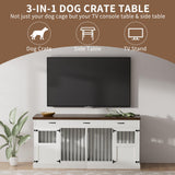 71" Dog Crate Furniture, Large Wood Double Dog Kennel Furniture with 3 Drawers, Crate Furniture Large Breed, Crates for 2 Dogs Furniture - White NBEETISM