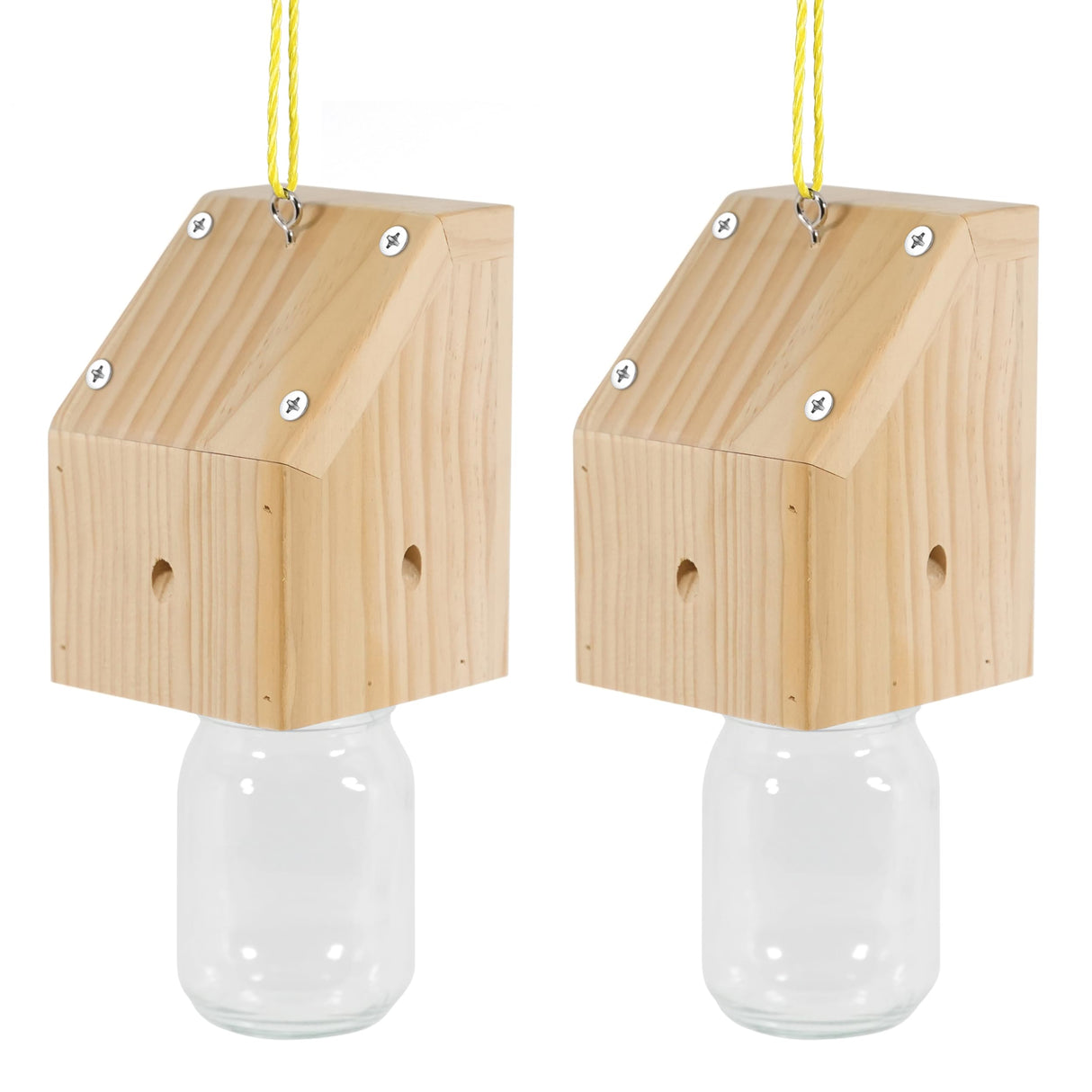 Best Bee Trap - Carpenter Bee Trap for Outside - Shed Style Nature Hanging Wood Trap for Outdoor with Removable Bee Vault Plastic Jar (2 Pack) Best Bee Trap