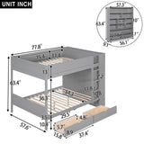 Harper & Bright Designs Grey Full Over Full Bunk Bed with Storage & Bookshelf Harper & Bright Designs