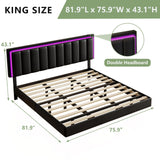 Immerstable King Floating Bed Frame with RGB LED Lights and Upholstered Headboard IMMERSTABLE